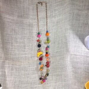 Lenora Dame Long Fruit Charm Necklace 44" Banana Apple Pear Felt Beads USA